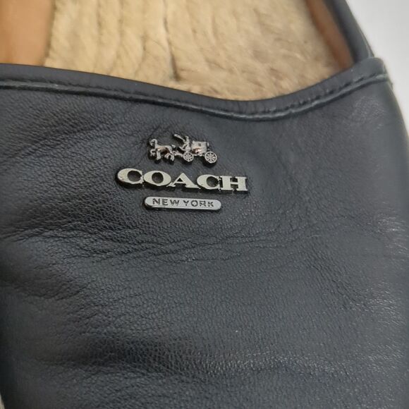 Coach Rhodelle Espadrilles Shoes Size 7 Black Leather Vacation Nautical Flats - Picture 7 of 11
